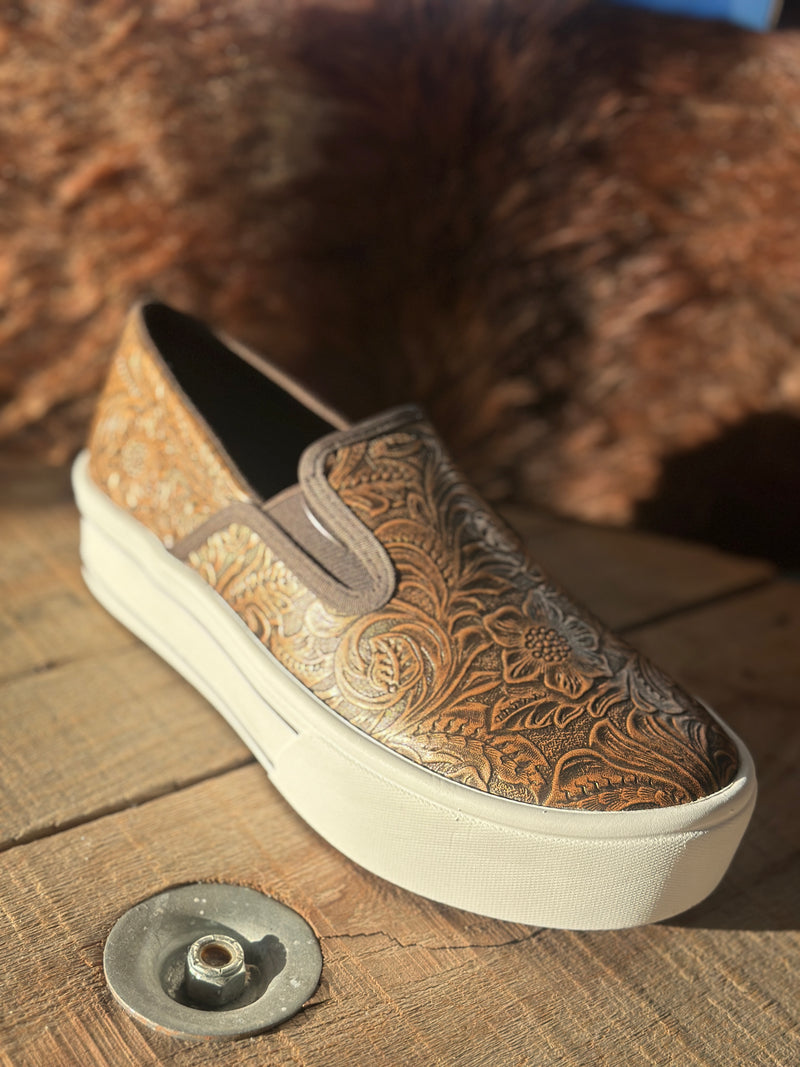 Ariat Brown Embossed Leather Slip-On Loafers Ariat, Brown Floral Embossed Slip on Loafer Shoe Size 9B | eBay main image 3