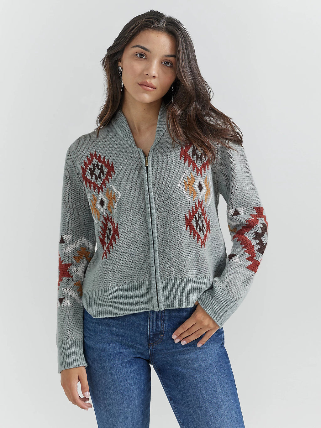 Wrangler | Women's Southwestern Full Zip Cardigan Sweater in Cactus