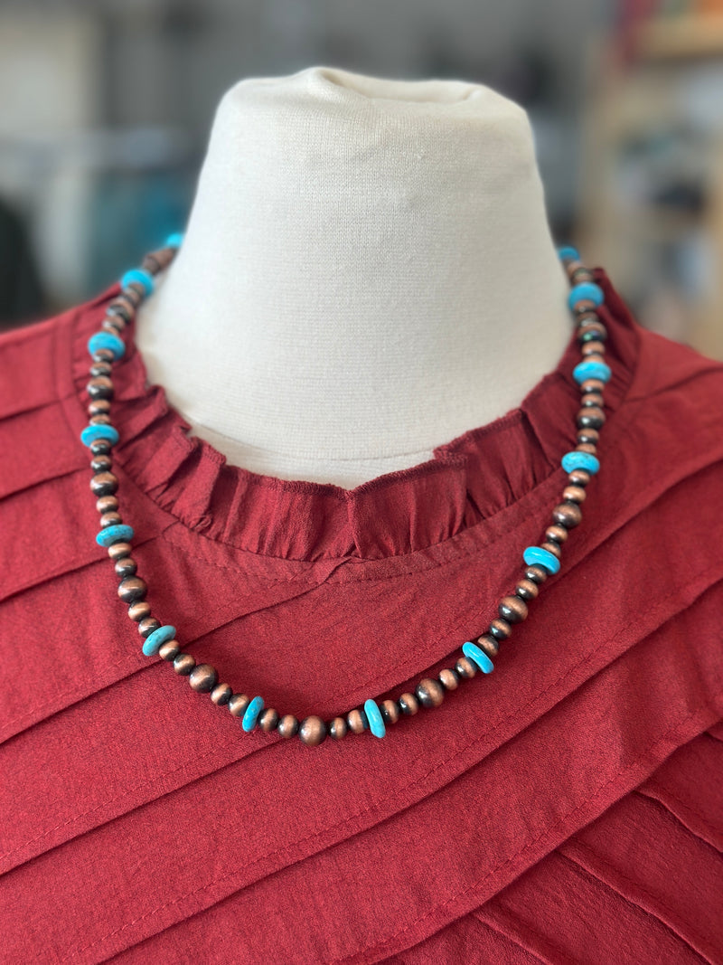 Necklace | 21 inches Silver Navajo Bead with Turquoise Stone Beads