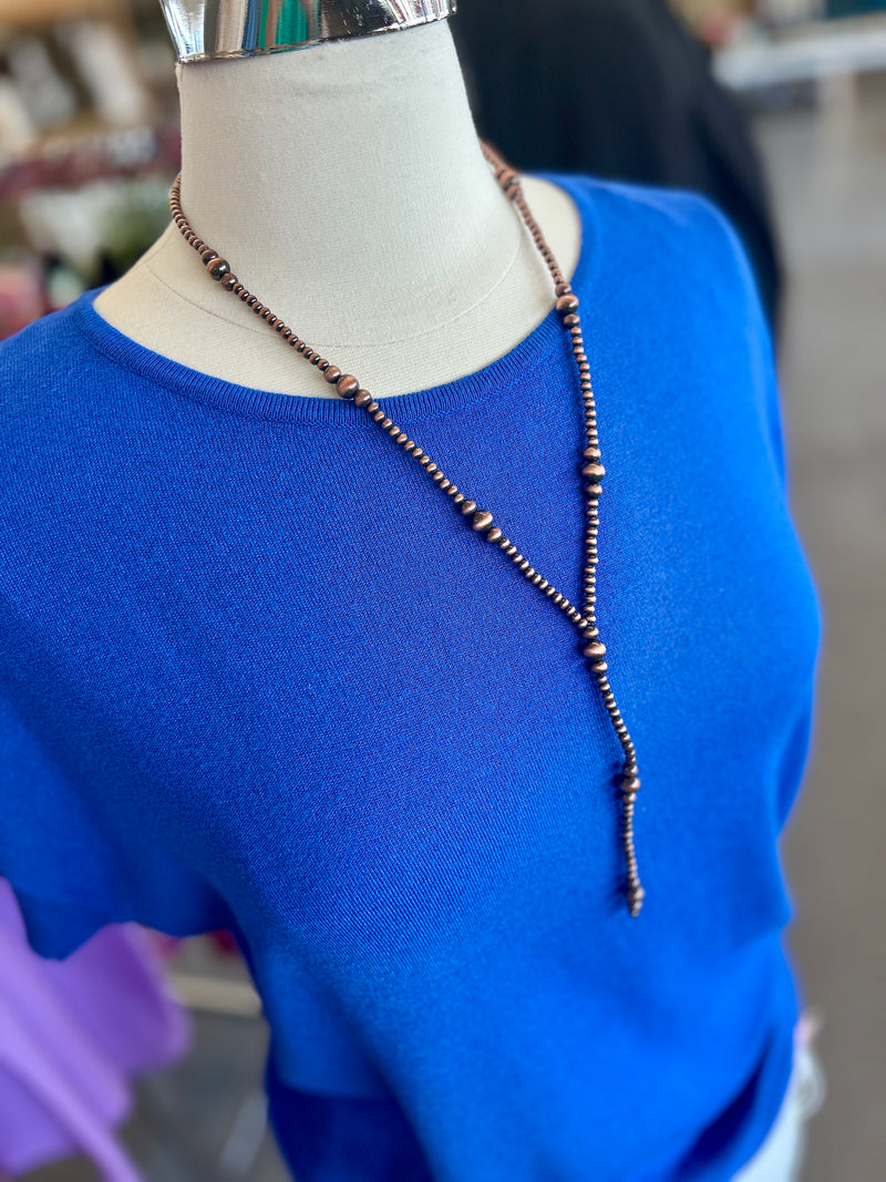 Necklace | 24 Inches Copper Navajo Pearl Drop Tassel Bead Necklace
