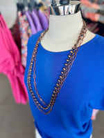 Necklace | 3 Layers Copper Metal Chain + Navajo Pearl Necklace [36 in]