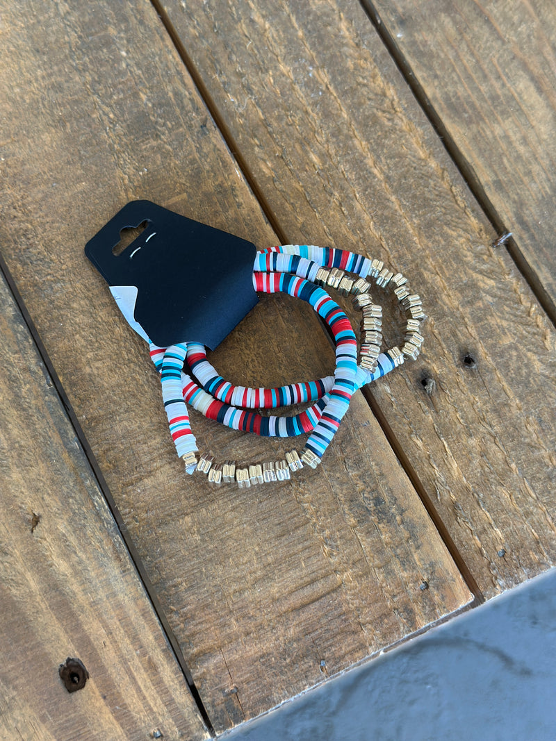 Bracelet | 3 Strand Multi Colored Disc Bead Stretch Bracelet