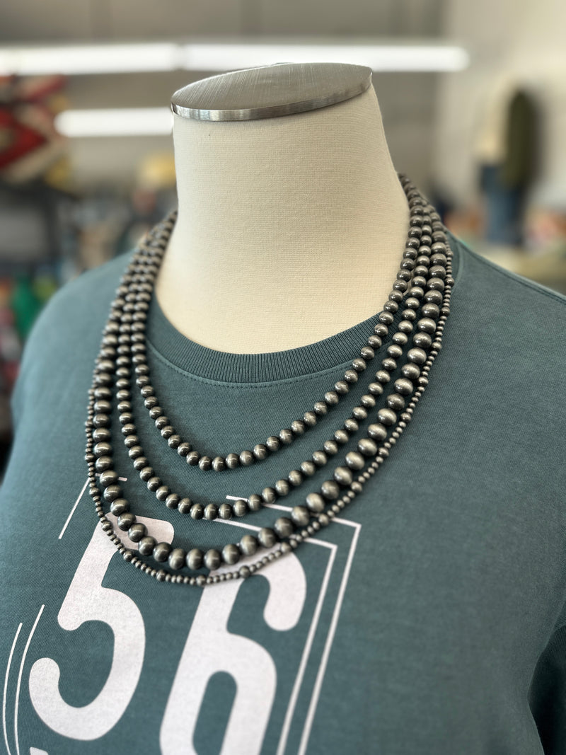 Necklace | 4 Strand Silver Navajo Beads [4-10mm]