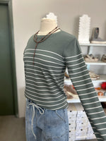 Staccato | Dusty Jade Striped Longsleeve Pullover Sweater