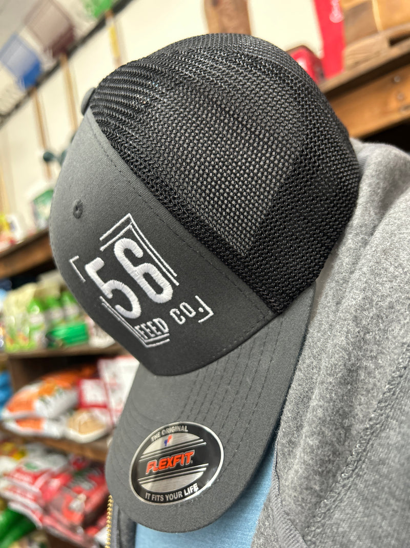 56 Feed Co l Charcoal/Black with White Thread Logo Flexfit 6511 Trucker Cap [OSFM]