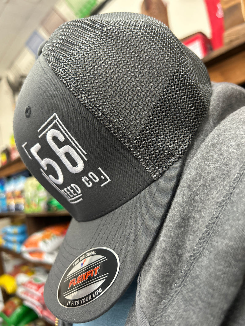 56 Feed Co l Charcoal with White Thread Logo Flexfit 6511 Trucker Cap [OSFM]