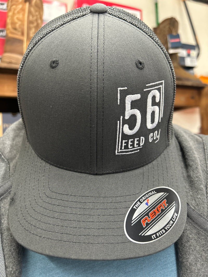 56 Feed Co l Charcoal with White Thread Logo Flexfit 6511 Trucker Cap [OSFM]