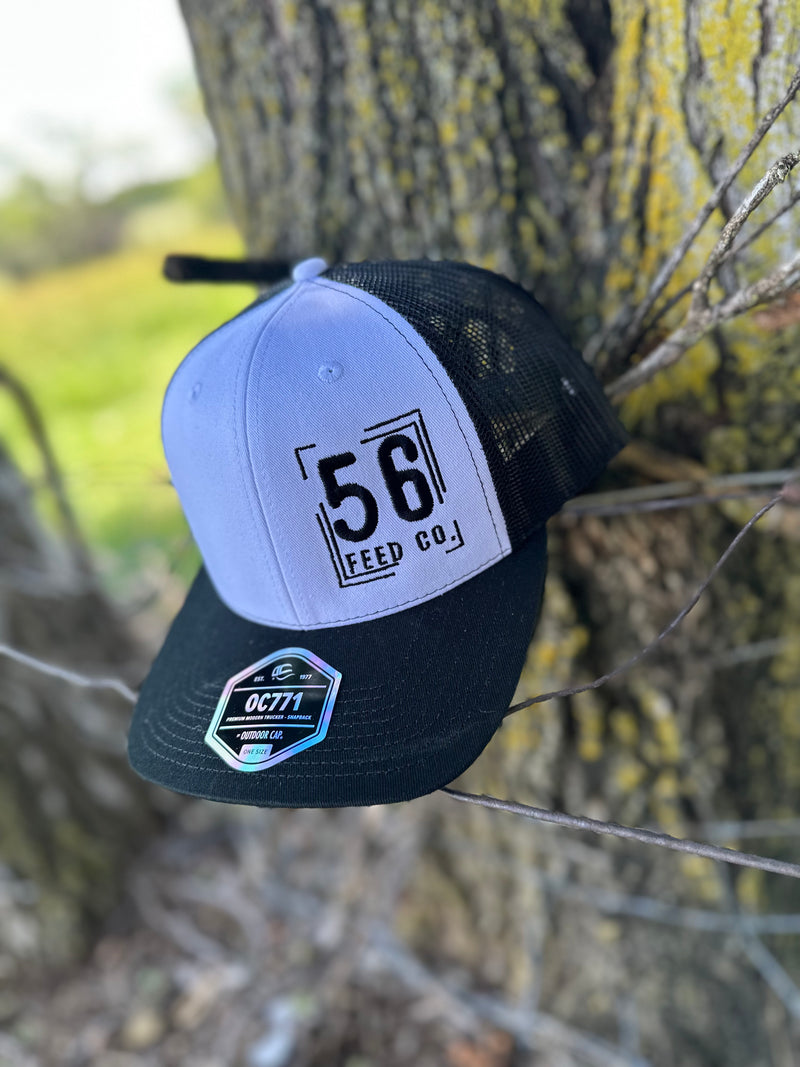 56 Feed Co l Outdoor Cap White/Black/Black Adjustable Snapback Trucker Cap