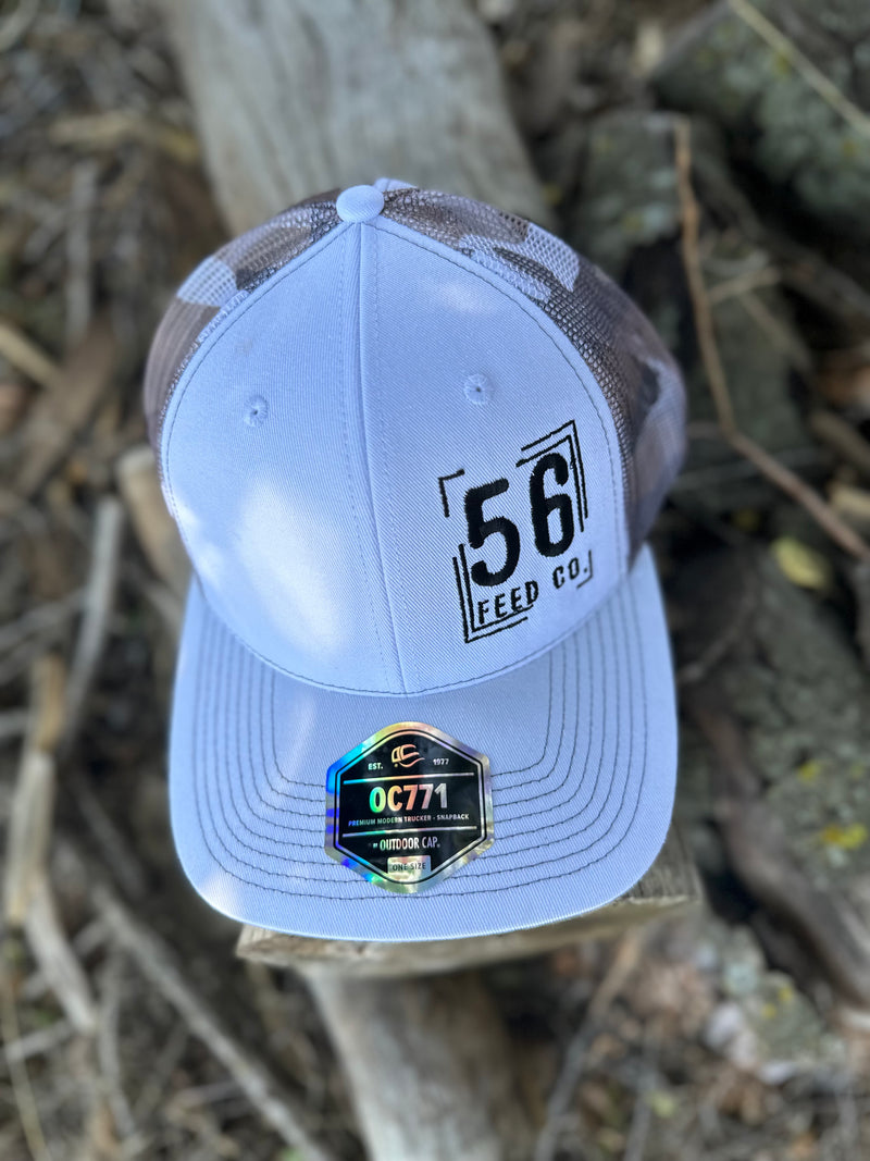 56 Feed Co l Outdoor Cap White/Grey/Generic Camo Adjustable Snapback Trucker Cap