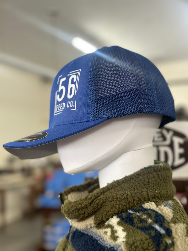 56 Feed Co l Royal with White Thread Logo Flexfit 6511 Trucker Cap [OSFM]