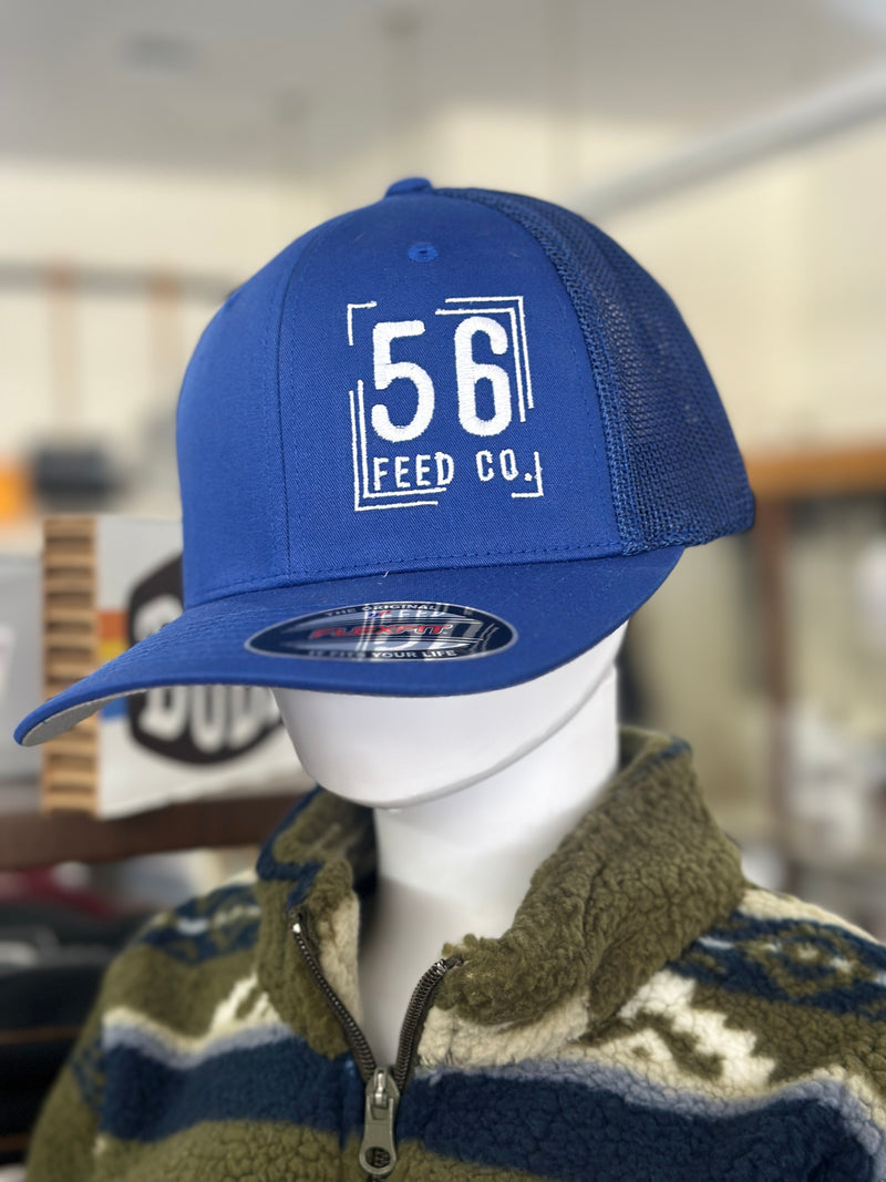 56 Feed Co l Royal with White Thread Logo Flexfit 6511 Trucker Cap [OSFM]