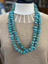 Necklace | 60 Inches Blue Turquoise Stone Nuggets with Brown Sequin Beads Necklace