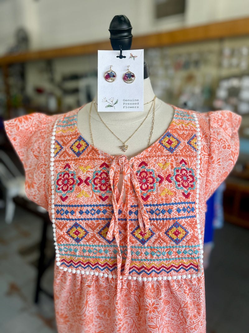Women's Apricot Embroidered Short Sleeve Top