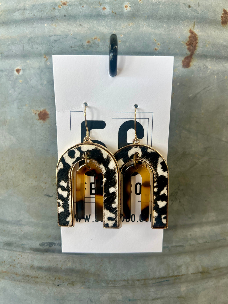 Earring | Animal Print Genuine Leather Arch Shaped Dangle Earring