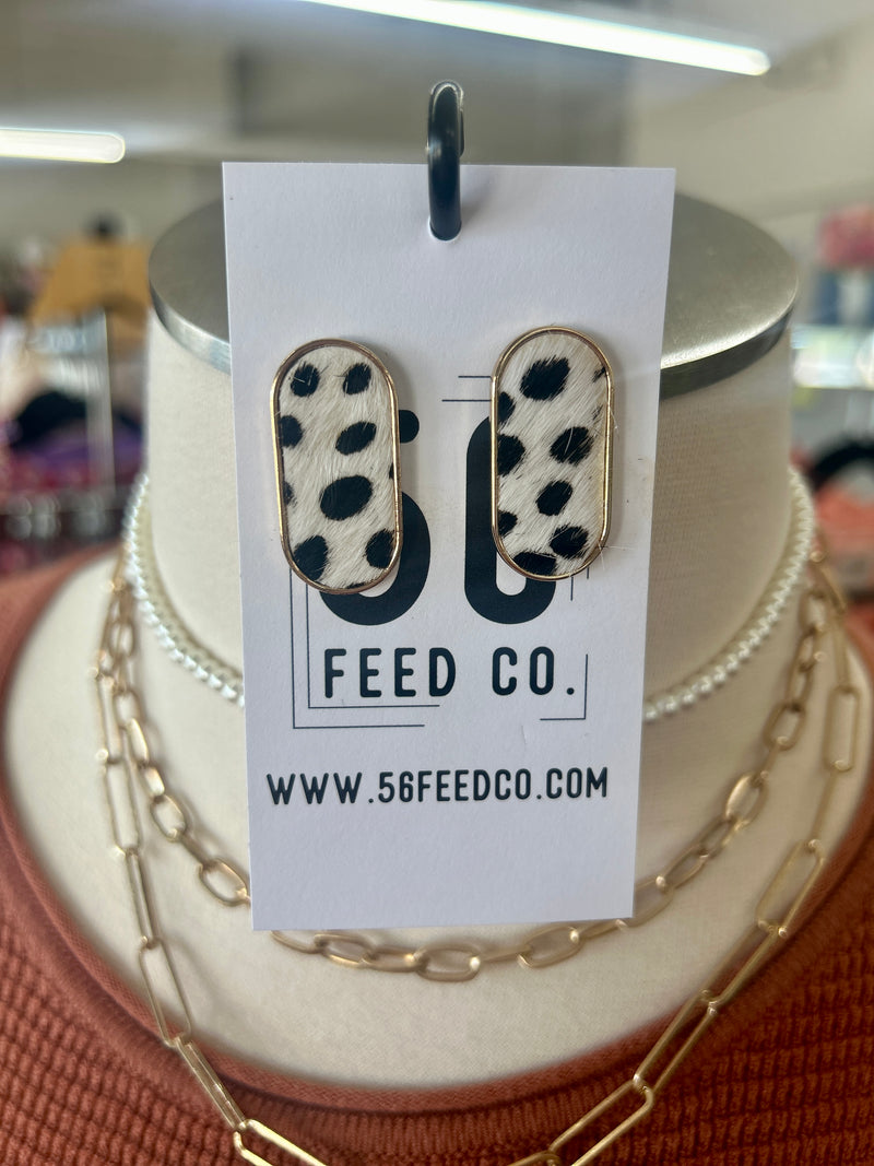Earring | Animal Print Oblong Oval Post Genuine Leather Earrings