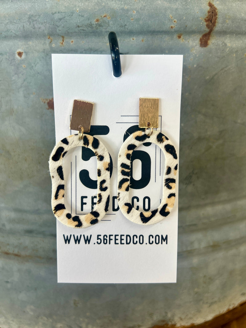 Earring | Animal Print Rectangle + Circle Post Genuine Leather Earrings
