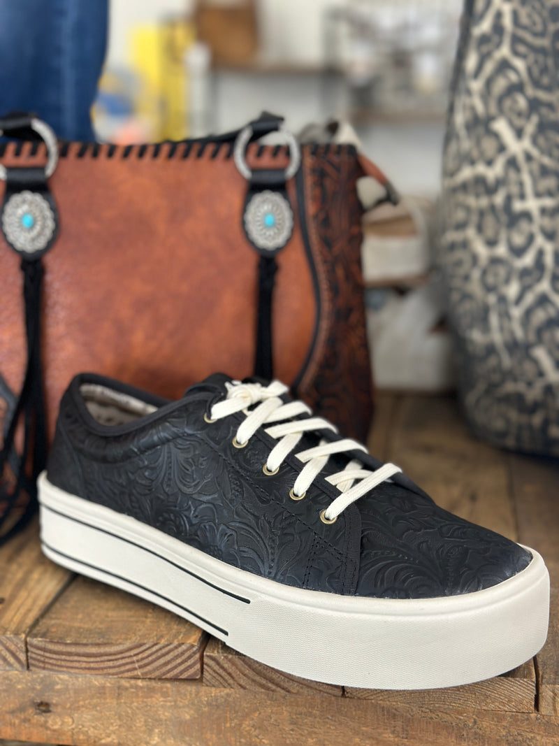Ariat | Skylar Black Floral Emboss Lace-up Sneaker