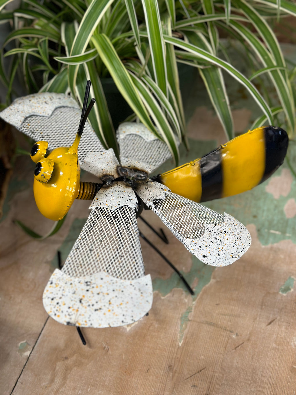 Bee with Spring Handmade Metal Art Yard Decor