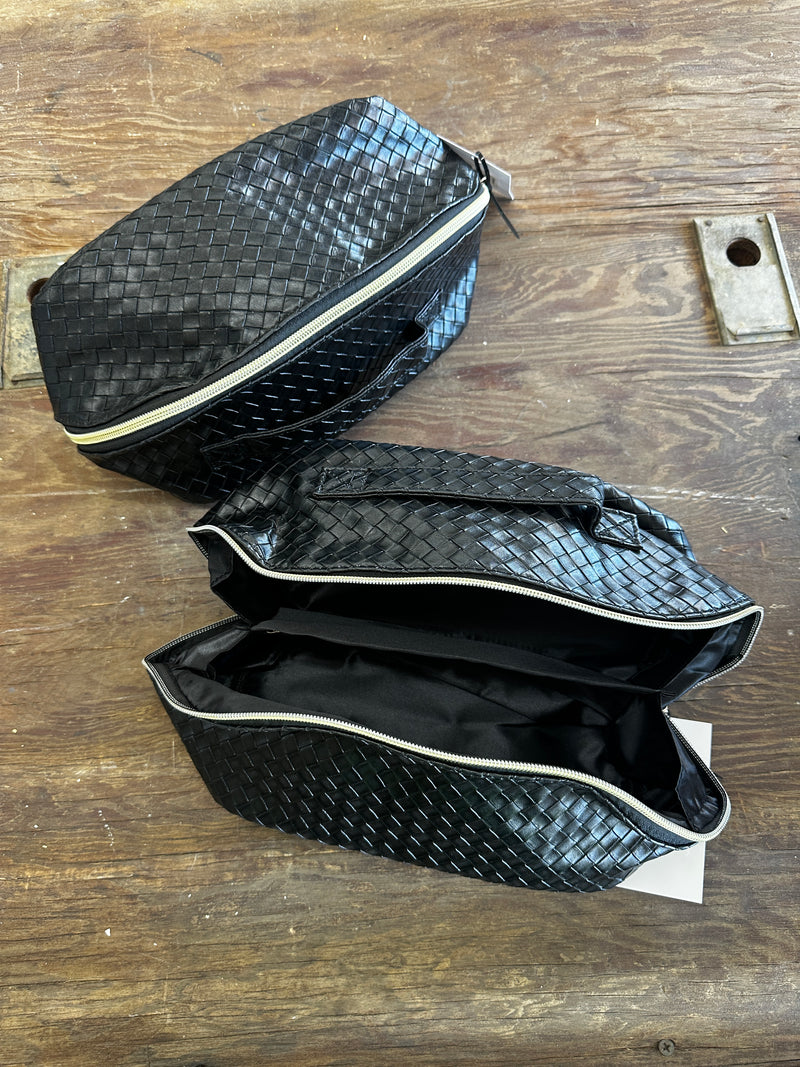 Black Woven Leather Makeup Bag