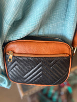 Two Tone Crossbody Bag With Pattern Strap