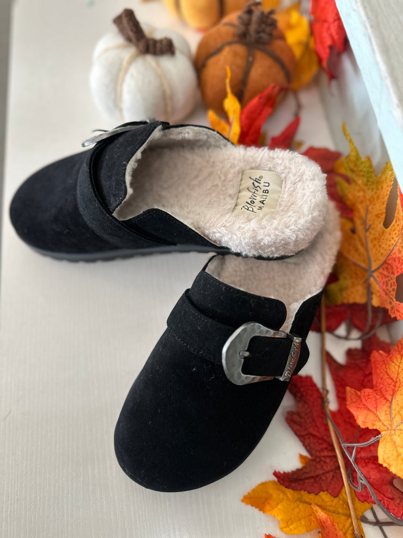 Blowfish | Sienna Cozy Black Suede Slip On Flat Mule