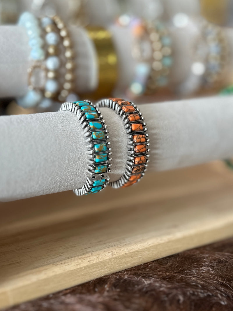 Bracelet | Western Silver + Rectangle Stone Stretch Bracelet
