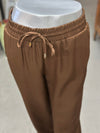 Women's Brown Drawstring Joggers with Ruched Ankle Cuffs