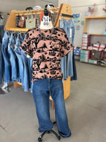 Merigold Kiss | Brown Wild West 3D Velvet Blouse Short Sleeve Top