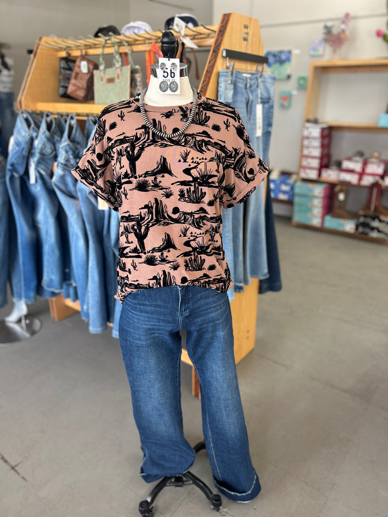 Merigold Kiss | Brown Wild West 3D Velvet Blouse Short Sleeve Top