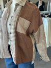 Women's Brown + Ivory Contrast Houndstooth Patchwork Shacket