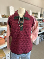 Staccato | Burgundy + Pink Color Block Quilted Sweatshirt with Pockets