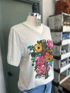 Texas True Threads | Callie Ann Stelter Old Rugged Cross V-Neck Tee on Heather Dust