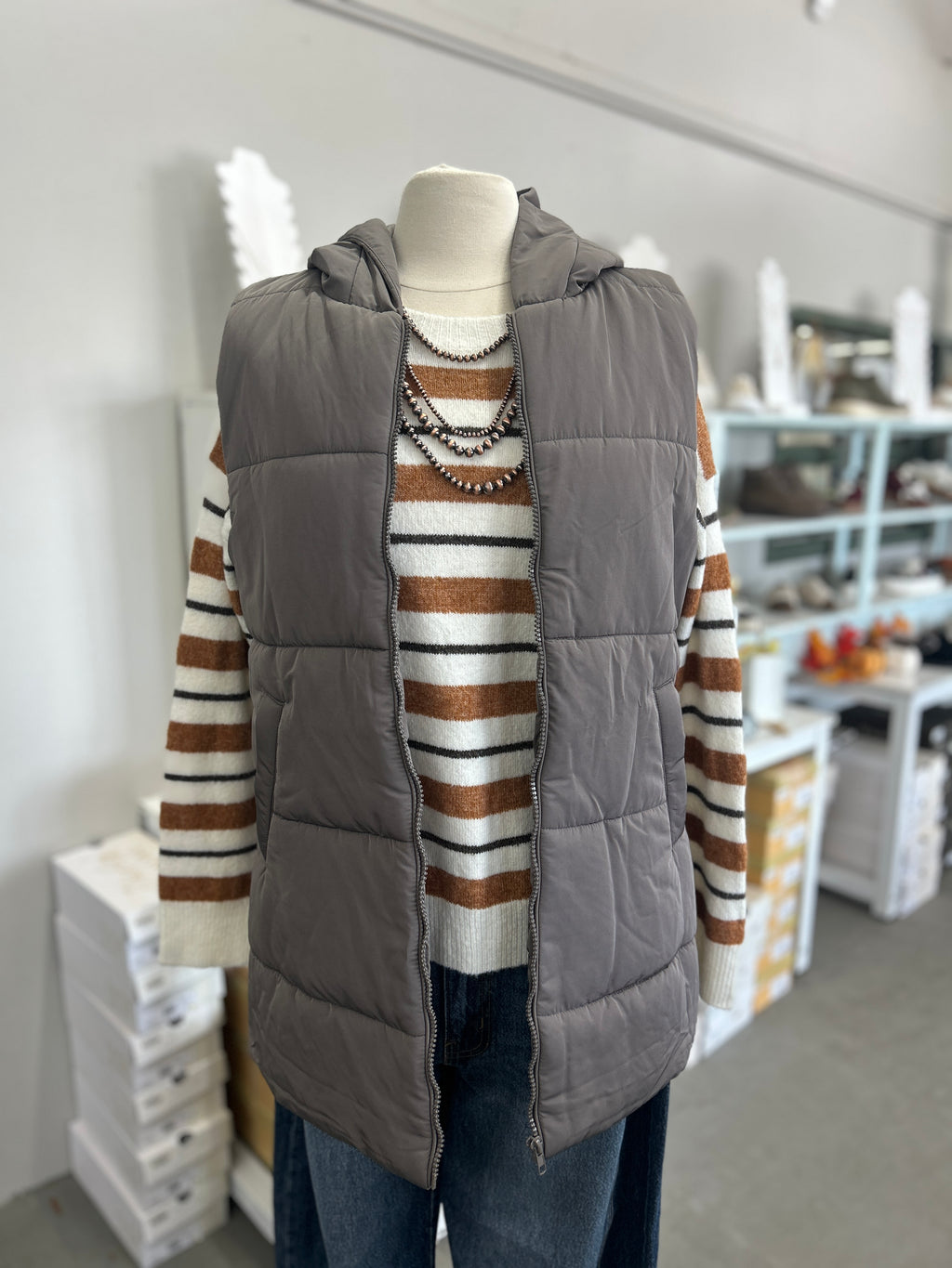 Staccato | Camel Multi Stripe Pullover Crew Sweater