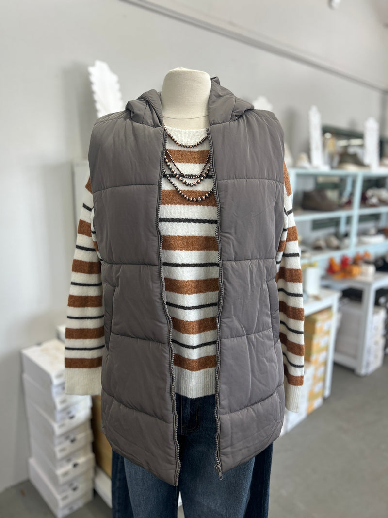 Staccato | Camel Multi Stripe Pullover Crew Sweater