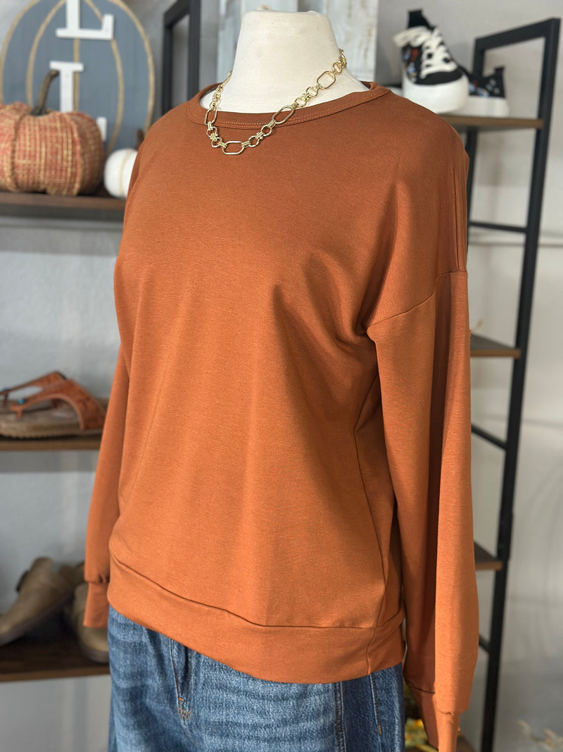 Staccato | Caramel Solid Heavy French Terry Longsleeve Top