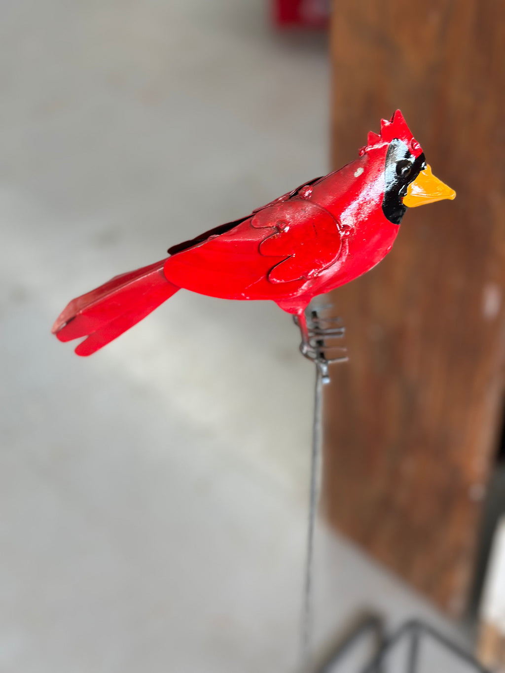 Red Cardinals on Stake Metal Art