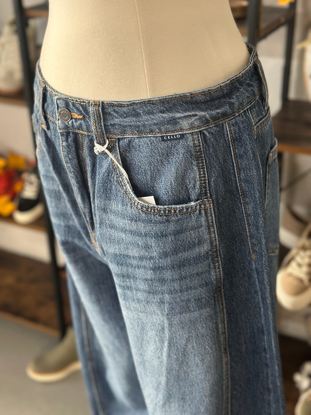 Cello Jeans | Mid Wash Barrel Leg Jean with Cuff