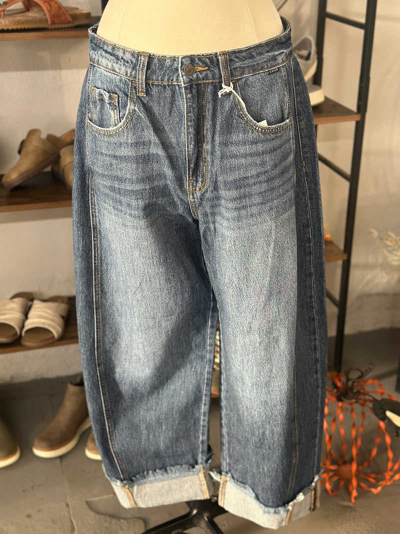 Cello Jeans | Mid Wash Barrel Leg Jean with Cuff