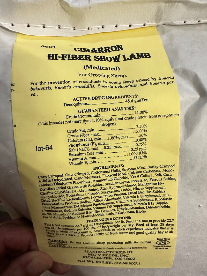 Cimarron Hi-Fiber Show Lamb Medicated - 50 lb bag