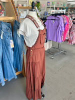 Women's Cinnamon Lace Trim Tiered Sleeveless Jumpsuit