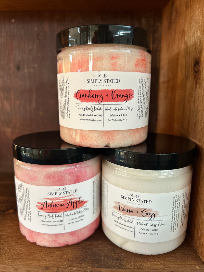 Simply Stated Bath + Body | Comfort Classics Foaming Body Polish Sugar Scrub