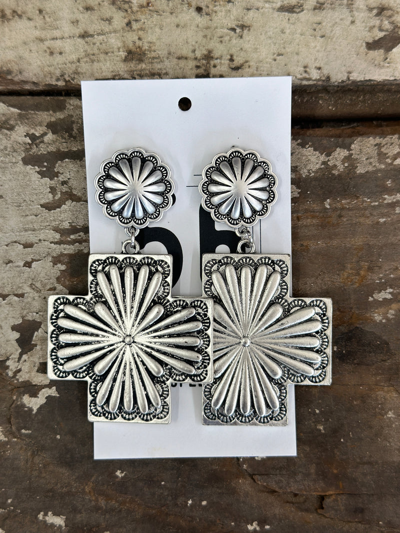 Earring | Concho Cross Silver Earrings