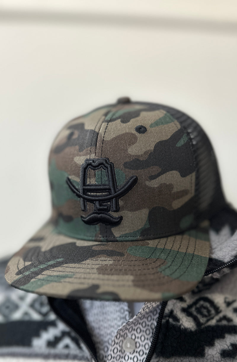 Cowboy Cool | Hank 3D Flat Bill Trucker Hat - Green Camo/Black [One Size]