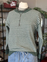 Staccato | Dark Sage Checkerboard + Stripe Longsleeve Pullover Sweater