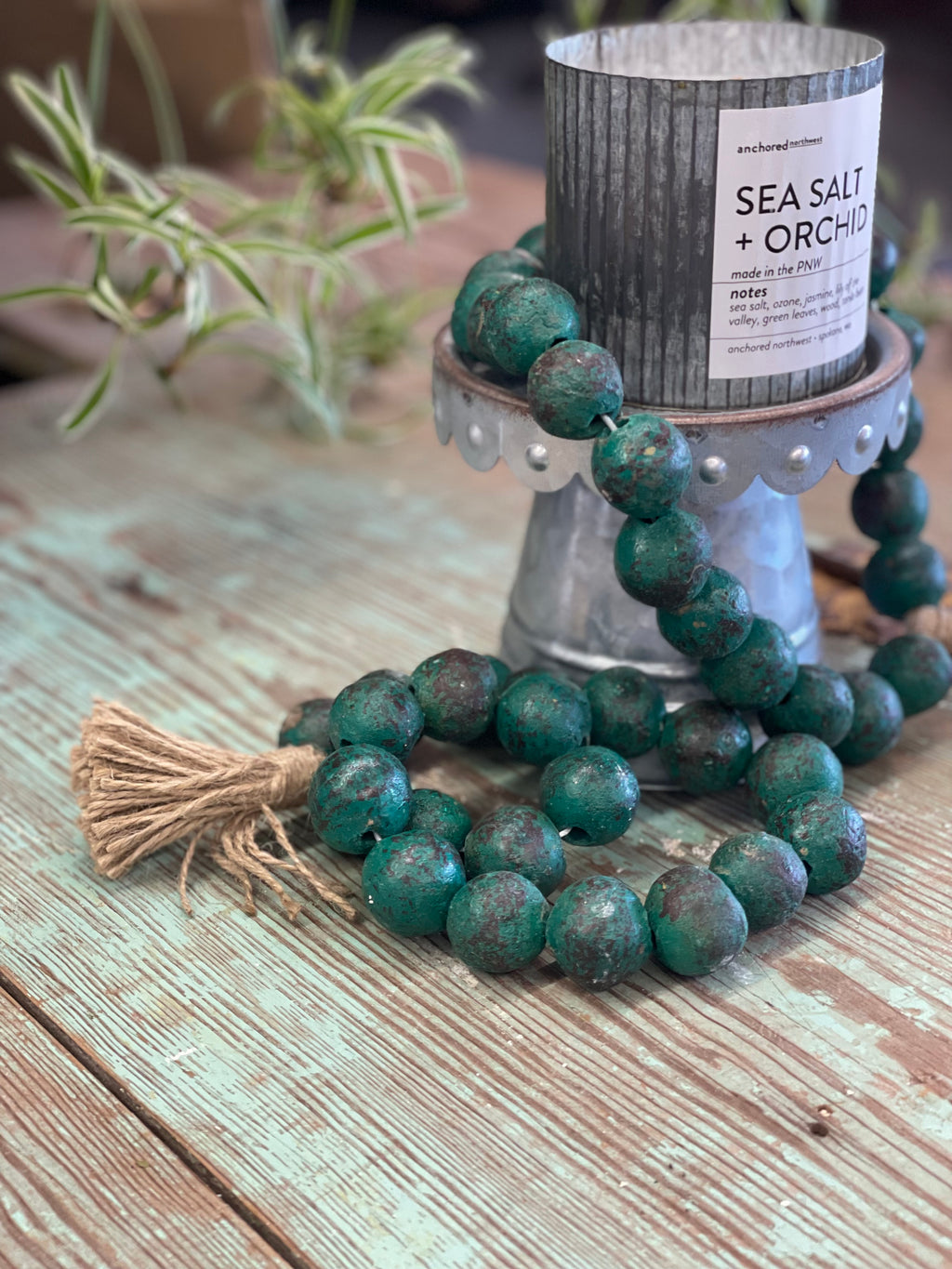 Decorative Farmhouse Turquoise Clay Bead Loop with Tassel