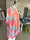 Demi Coral Abstract Print Silky Kimono | One Size