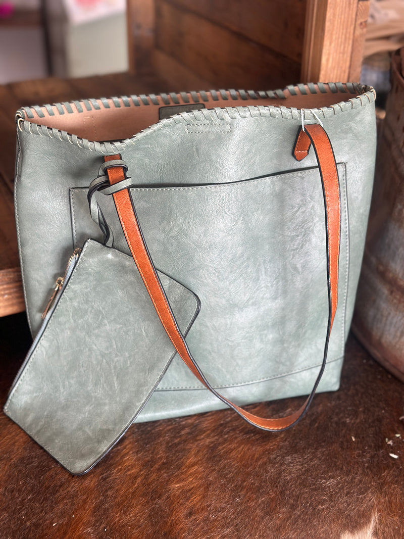 Denim 2-in-1 Leather Hobo Tote Bag