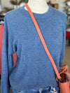 Women's Dusty Blue Brushed Ribbed Hacci Drop Should Sweater