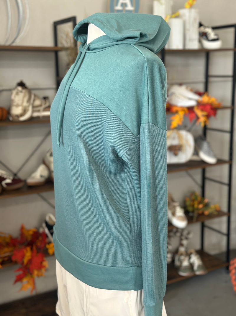 Staccato | Dusty Teal Drawstring Neck Longsleeve Hood Sweatshirt