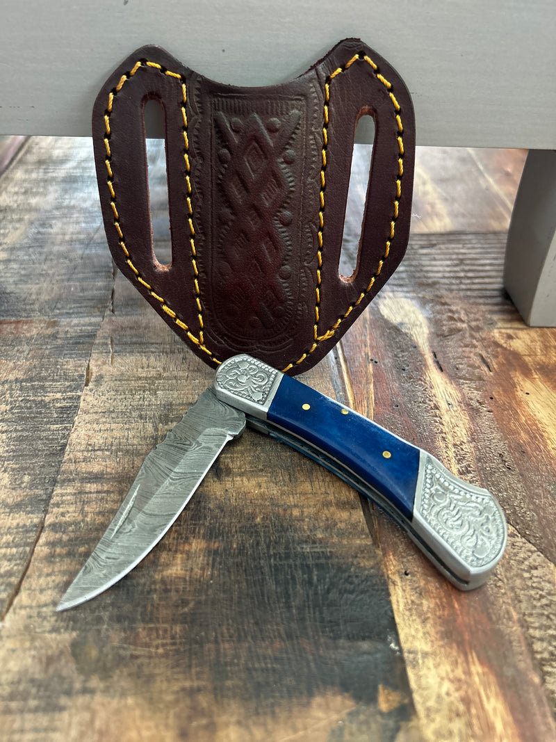 Titan International | Dyed Blue Bone 6.5" Damascus Steel Knife